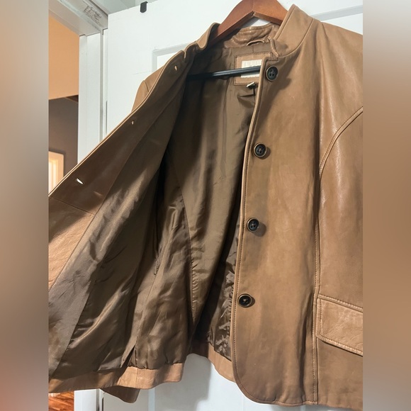 J. Jill Brown Tan Genuine Leather Jacket Pockets Soft M - Picture 3 of 5
